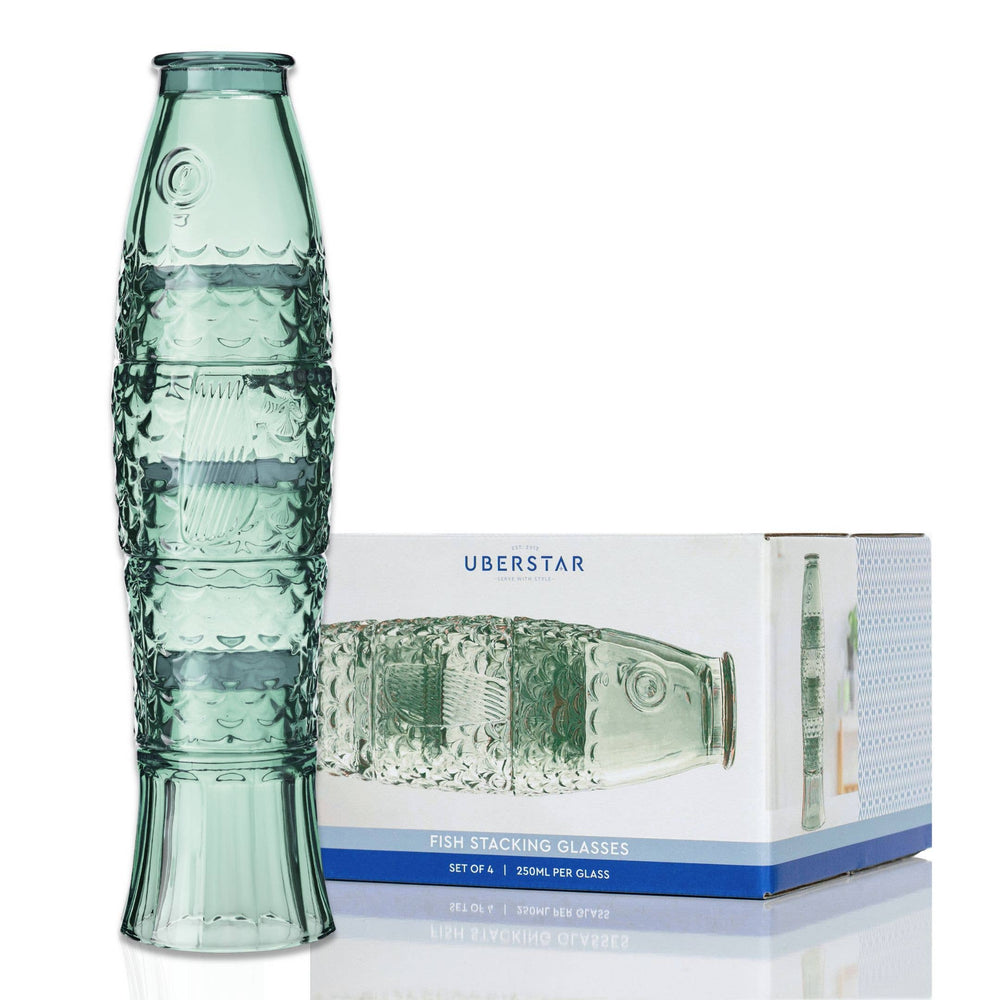 Fish Stacking Drinking Glasses, set of 4, green