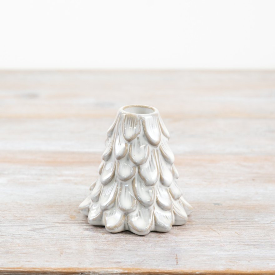 Ceramic Christmas tree candle holder in a natural glaze