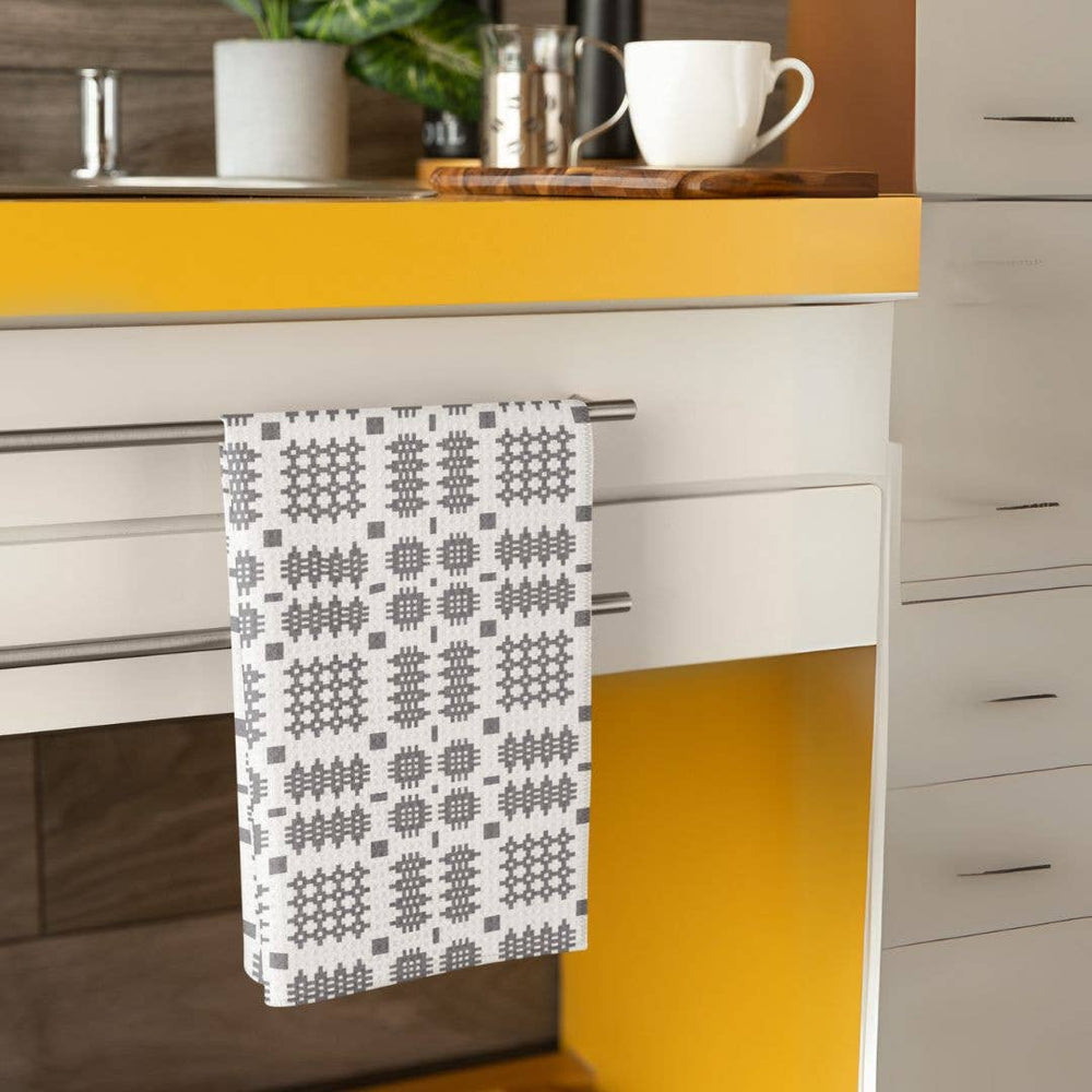 Grey Waffle Tea Towel, Welsh blanket design