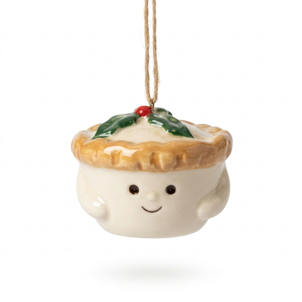 Ceramic Mince Pie Christmas Decoration on a white background