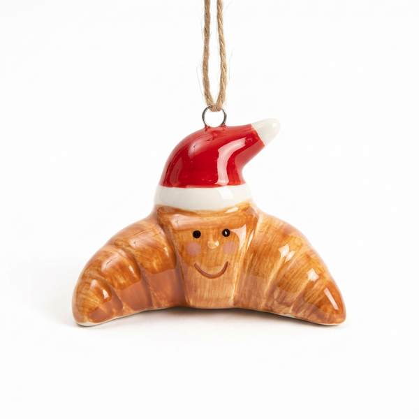 Ceramic Croissant Christmas Decoration on a white background