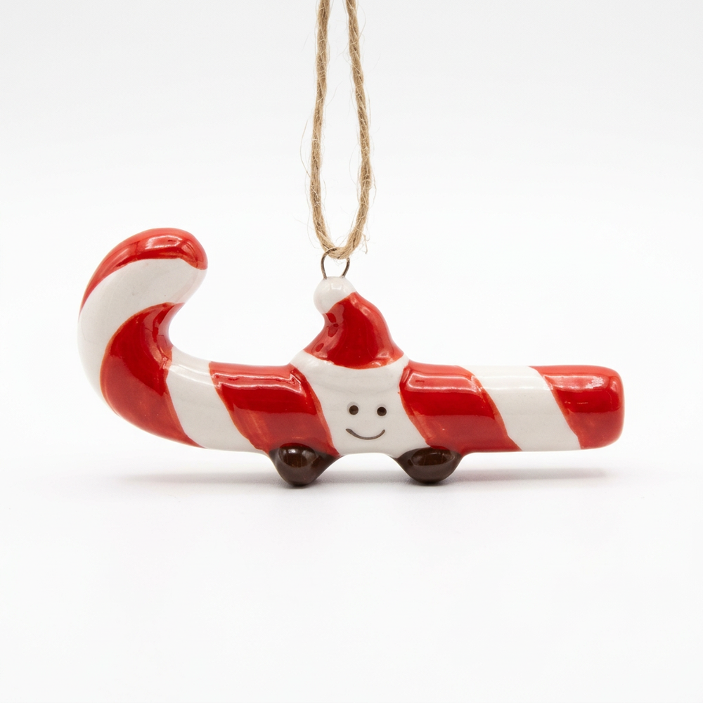 Ceramic Candy Cane Christmas Decoration on a white background