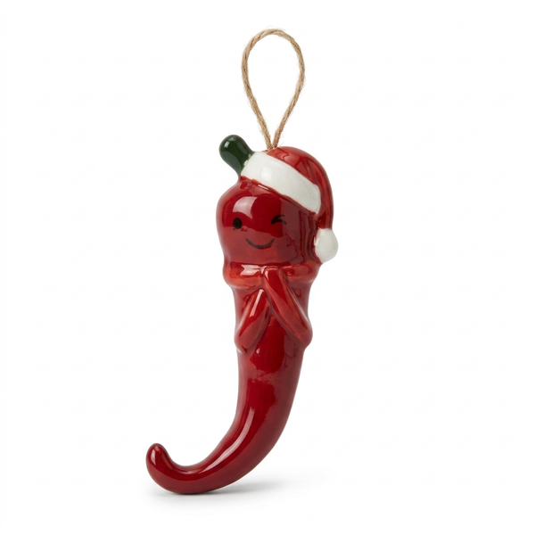 Ceramic Chilli Pepper Christmas Decoration on a white background
