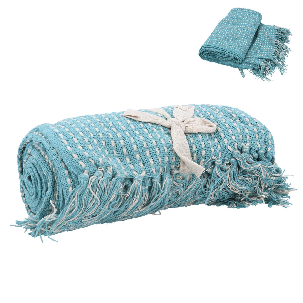 Cotton Throw 125cm - Duck Egg Blue Stab Stitch