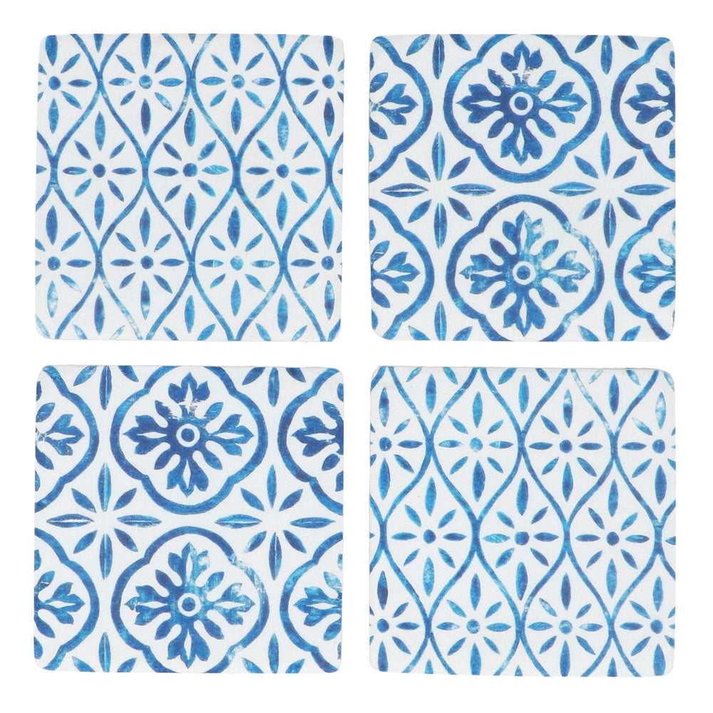 Resin Coaster 10cm - Indigo Tile Trellis