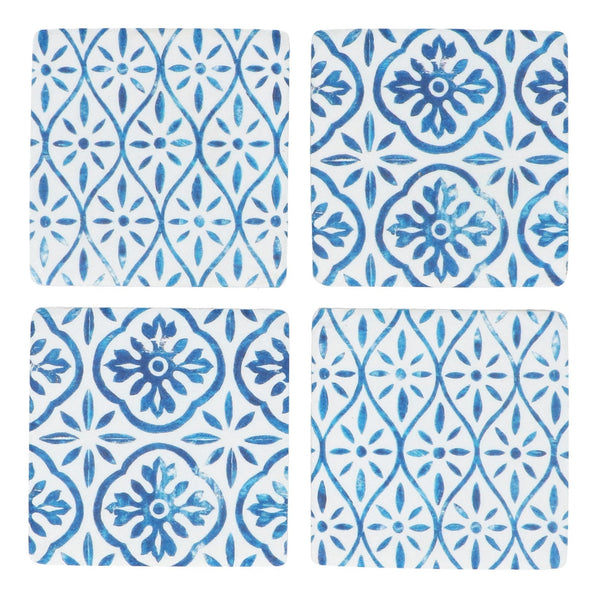 Resin Coaster 10cm - Indigo Tile Trellis