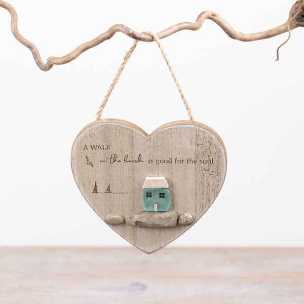 Heart-shaped wooden decoration, 14 cm