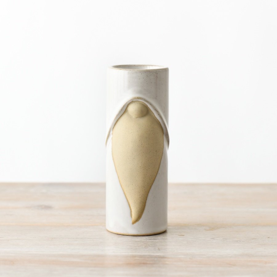 Short ceramic gonk tealight holder in a reactive glaze