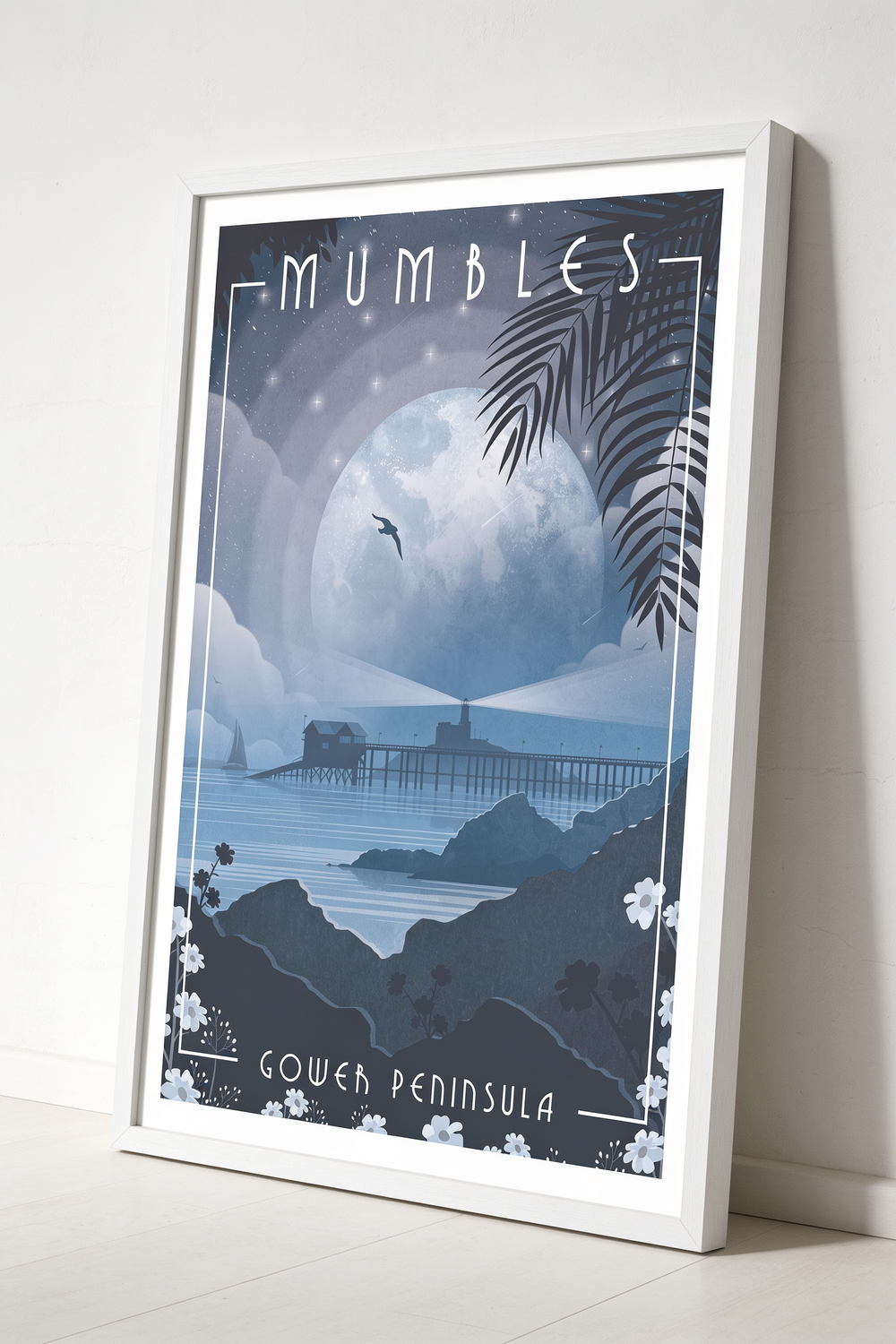 Mumbles Art Deco travel poster print, framed — Gower Peninsula