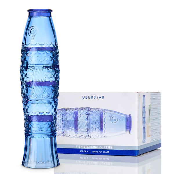 Fish Stacking Drinking Glasses, set of 4, blue