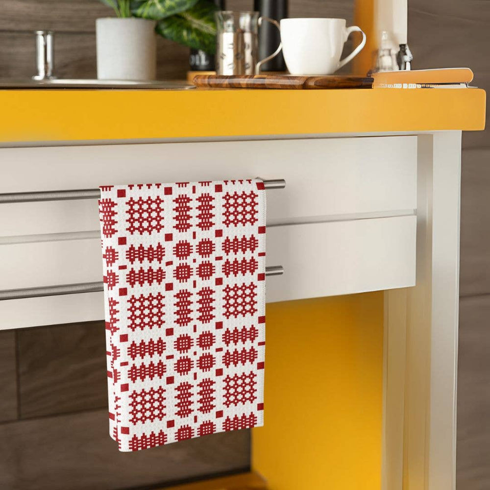 Red Waffle Tea Towel, Welsh blanket design