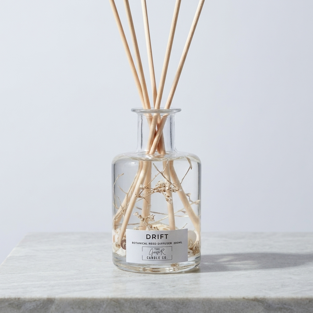 Drift Botanical Reed Diffuser 200ml by The Gower Candle Co. with seashells