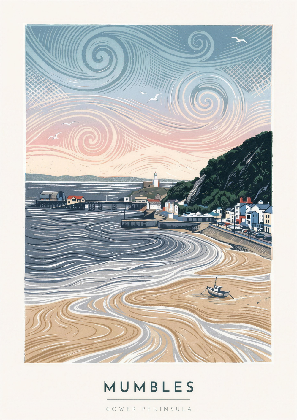 Mumbles – Gower Peninsula Lino Print