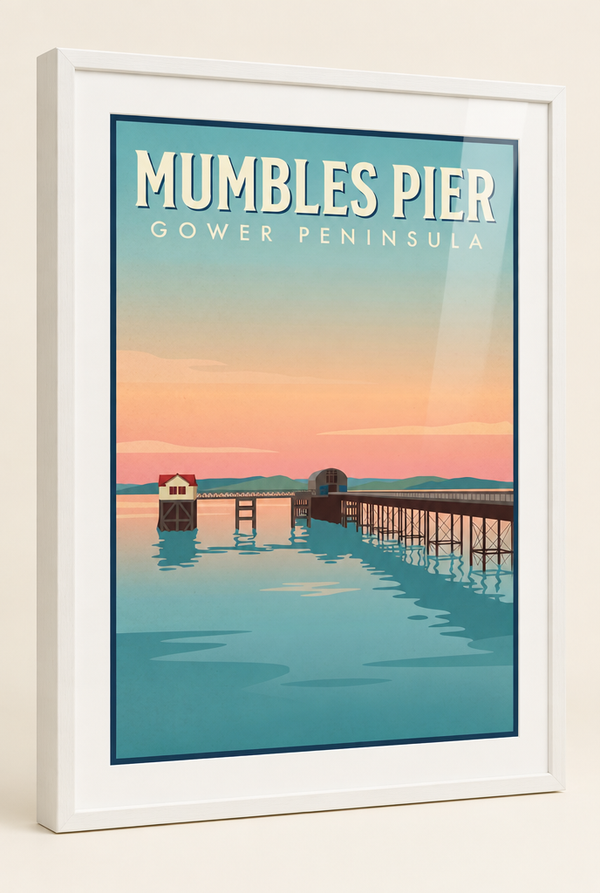 Mumbles Pier Gower Peninsula print framed in a 20mm white box frame with acrylic glazing