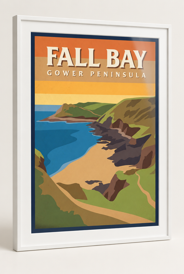 Fall Bay Gower Peninsula print framed in a 20mm white box frame with acrylic glazing