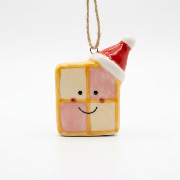 Ceramic Battenberg Cake Christmas Decoration on a white background
