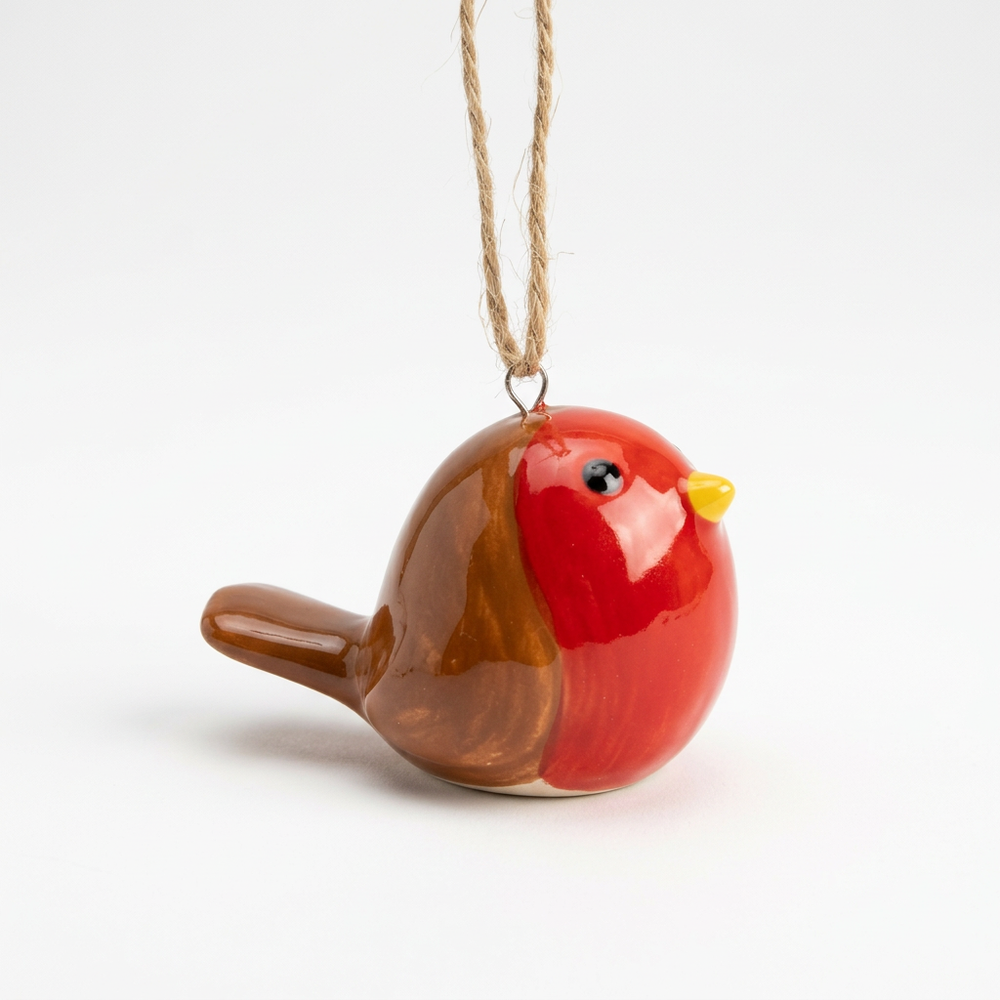 Ceramic Robin Christmas Decoration on a white background