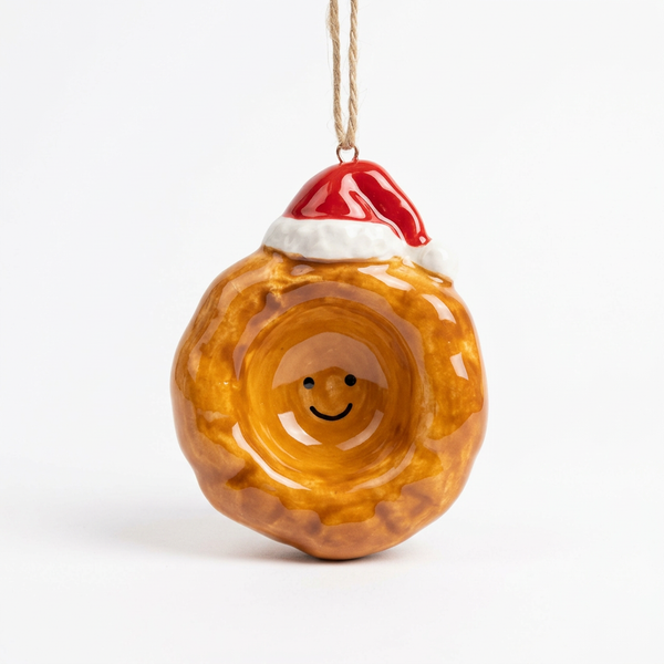Ceramic Yorkshire Pudding Christmas Decoration on a white background