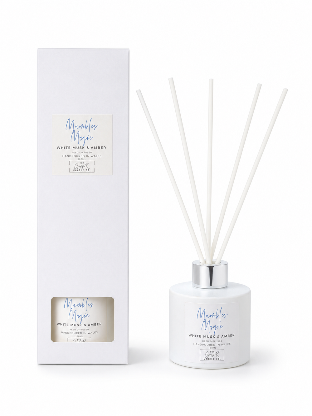 Mumbles Magic white musk and amber reed diffuser with gift box, handpoured in Wales by The Gower Candle Co.